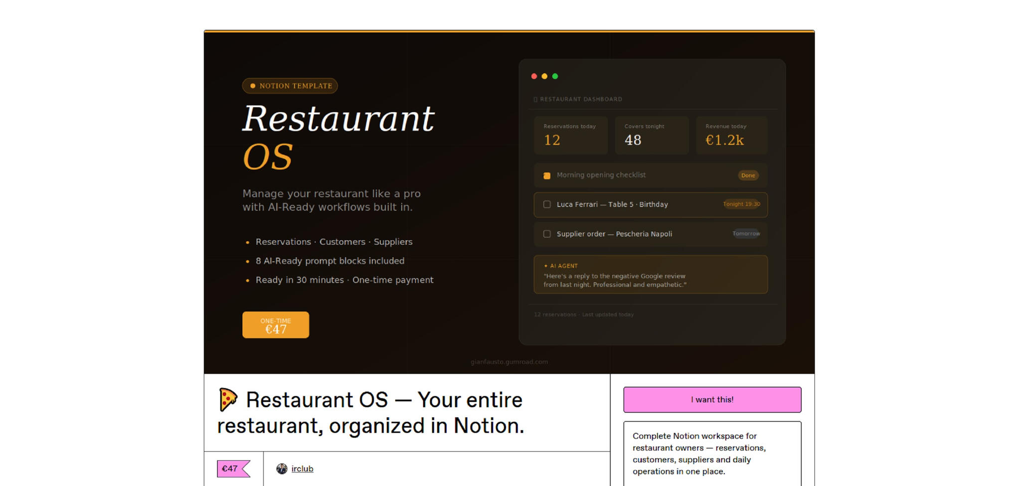 Restaurant OS — Notion dashboard for restaurant owners